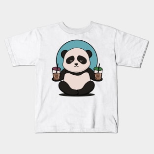 Kawaii Panda Bubble Tea Kids T-Shirt